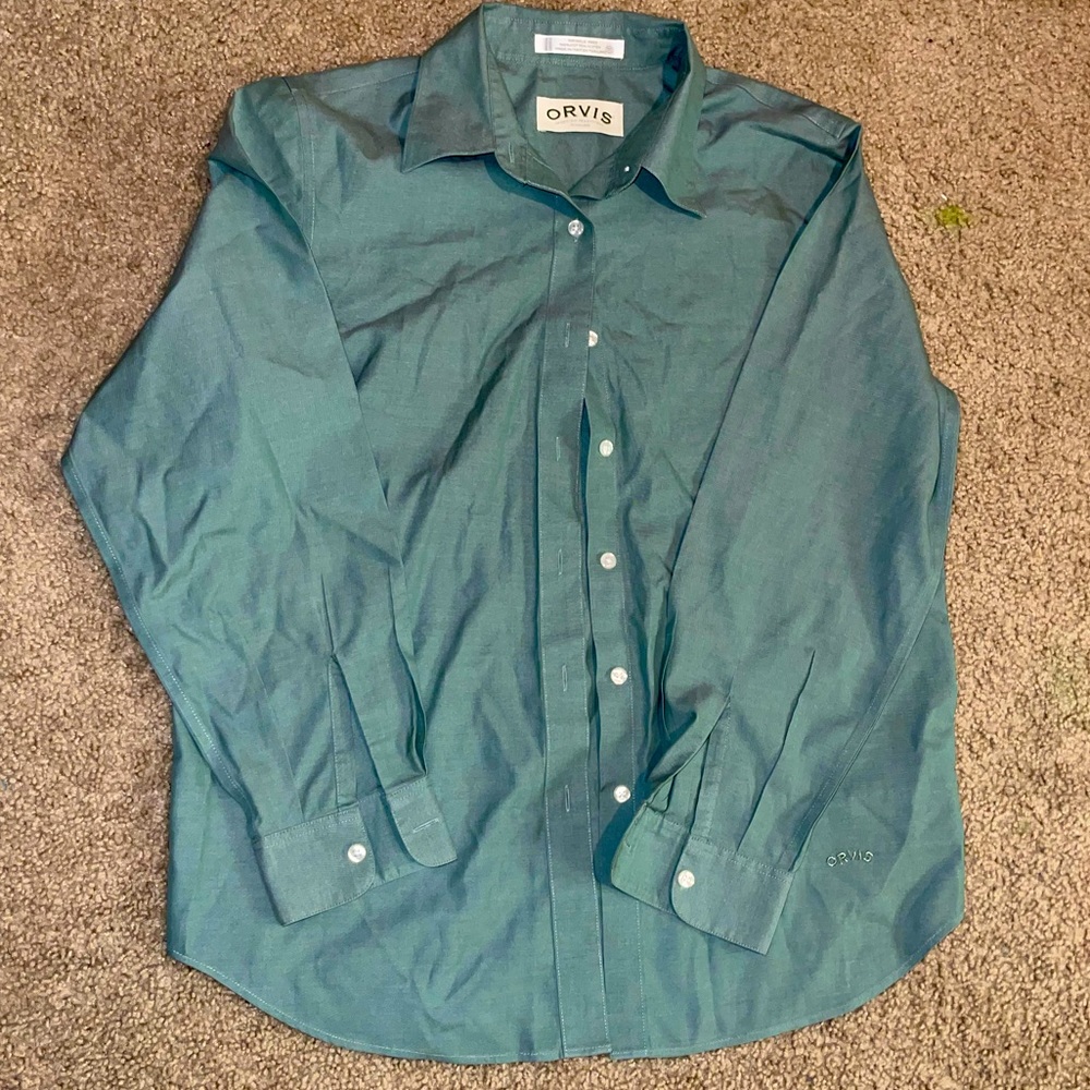 Orvis Men’s Button Up Long Sleeve Shirt Light Green Casual Size 10.